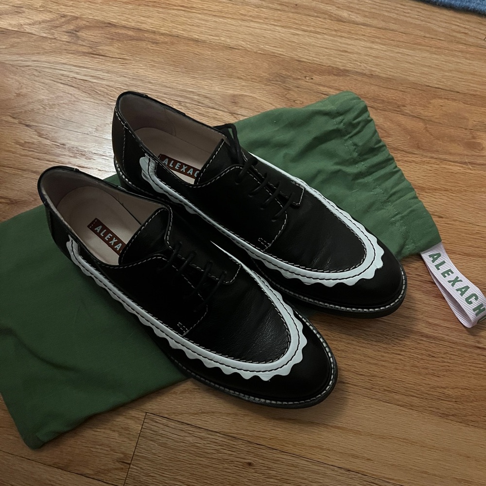 Alexa Chung Scallop Edge Black and White Derby Shoes